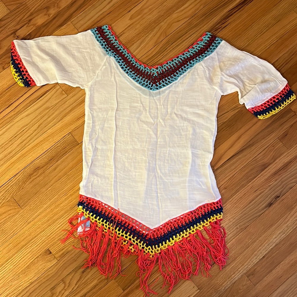 Cupshe White Coverup with Crochet and Fringe Accents - One Size